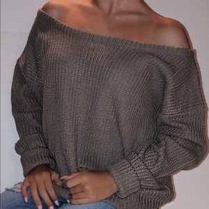 MISSGUIDED OFF SHOULDER SWEATER TAUPE
